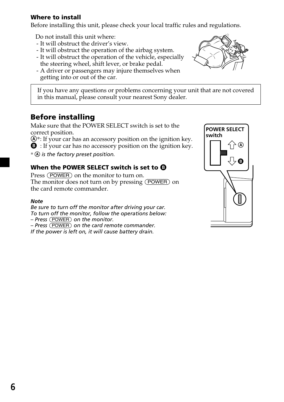 Before installing | Sony XVM-H65 User Manual | Page 6 / 104