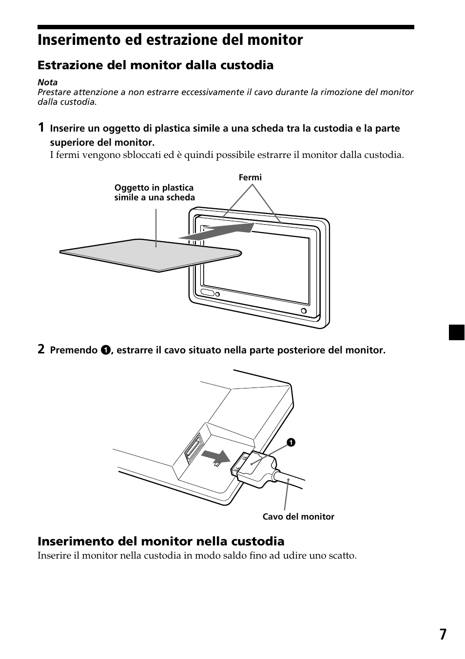 Inserimento ed estrazione del monitor, 7inserimento ed estrazione del monitor | Sony XVM-H65 User Manual | Page 67 / 104