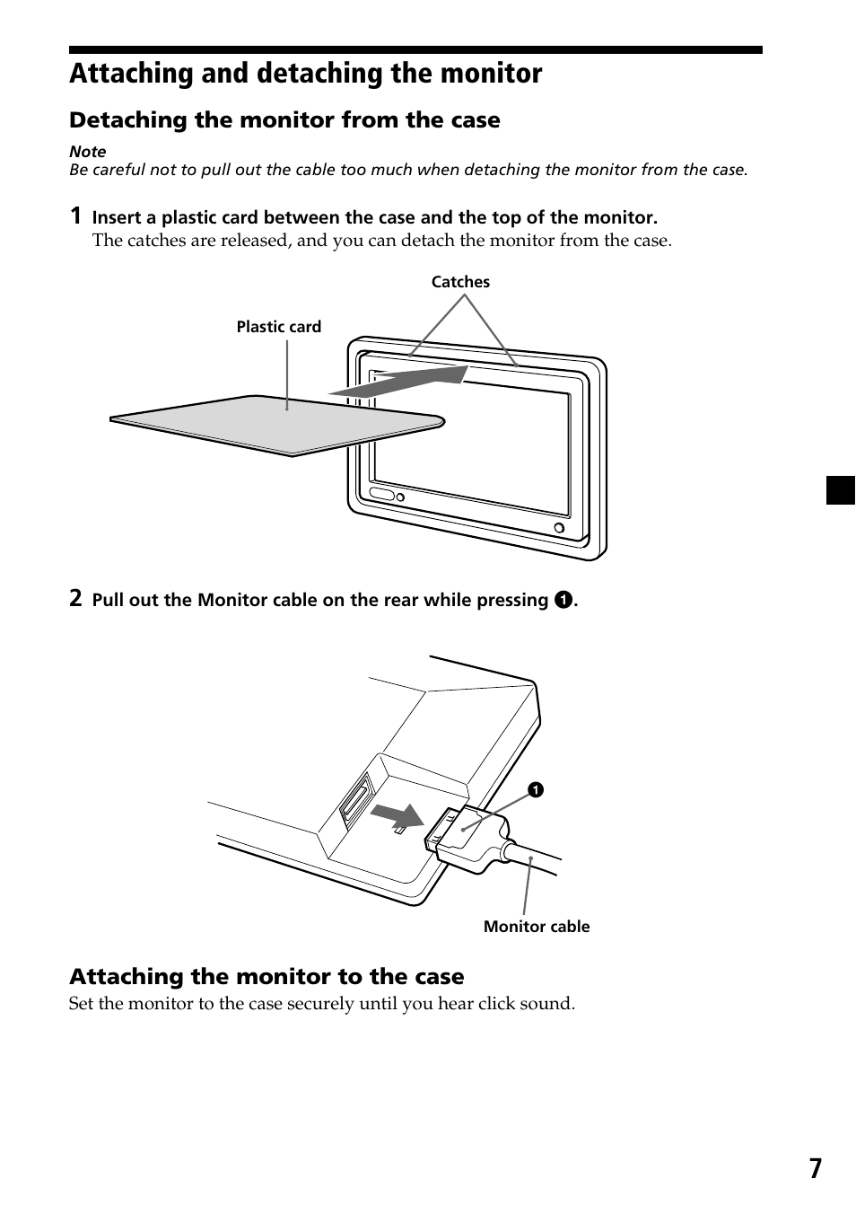 Attaching and detaching the monitor, 7attaching and detaching the monitor | Sony XVM-H65 User Manual | Page 7 / 104