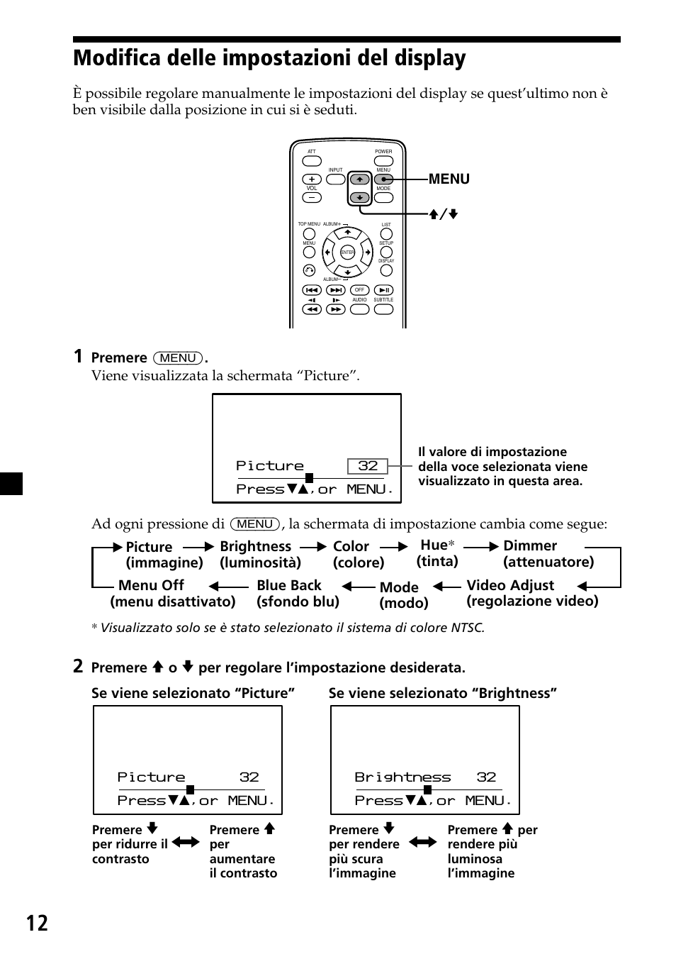 Modifica delle impostazioni del display | Sony XVM-H65 User Manual | Page 72 / 104