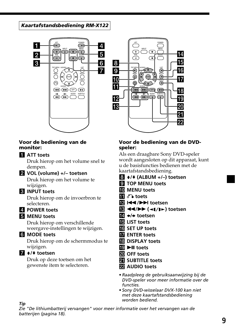 Kaartafstandsbediening rm-x122 | Sony XVM-H65 User Manual | Page 89 / 104