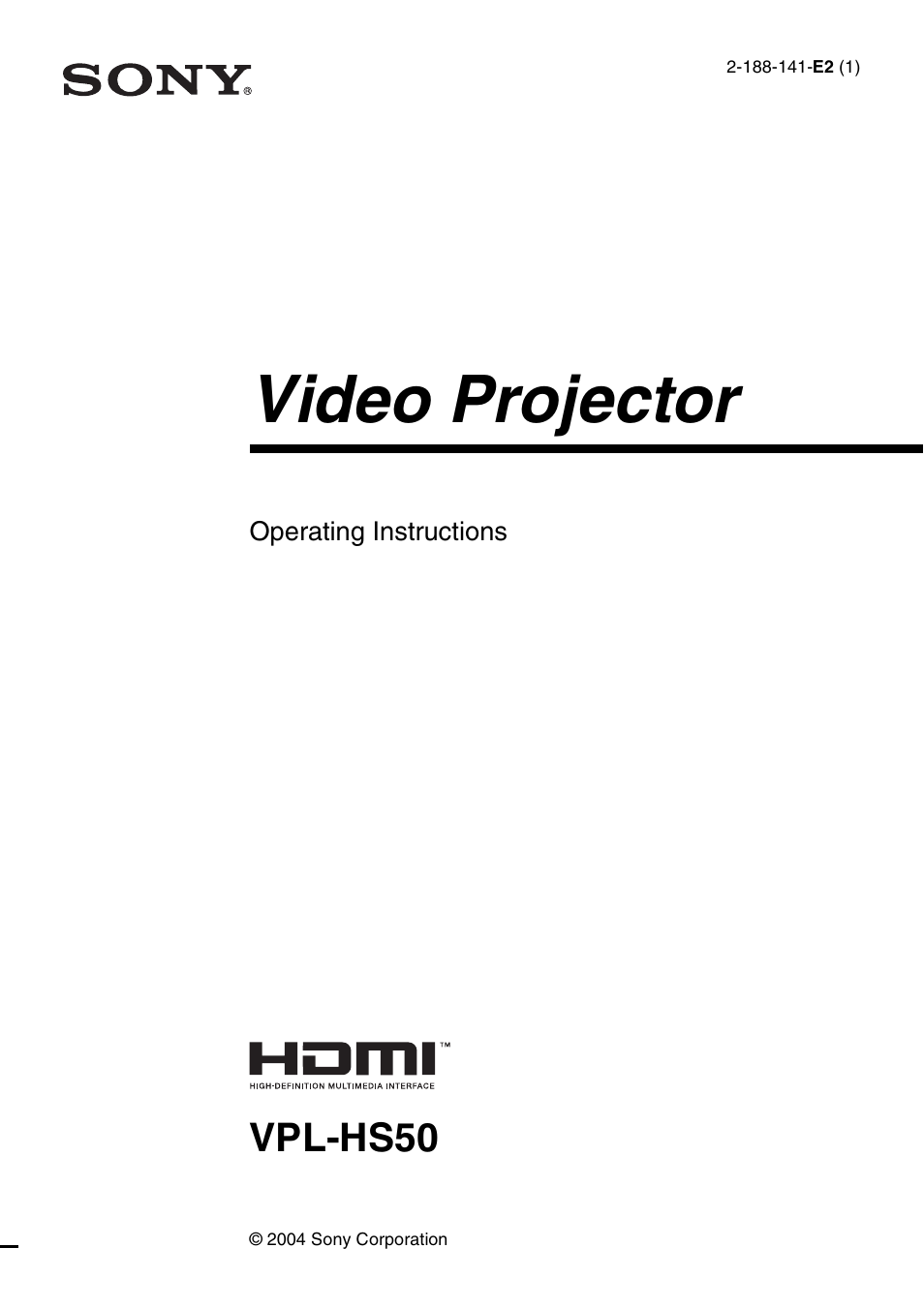 Sony Cineza VPL-HS50 User Manual | 68 pages