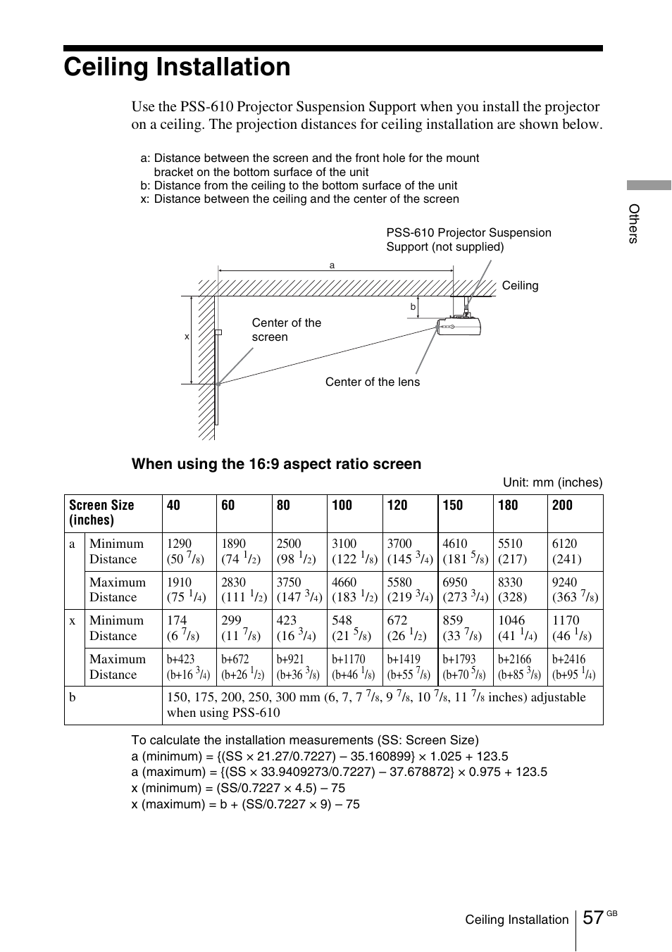 Ceiling installation | Sony Cineza VPL-HS50 User Manual | Page 57 / 68