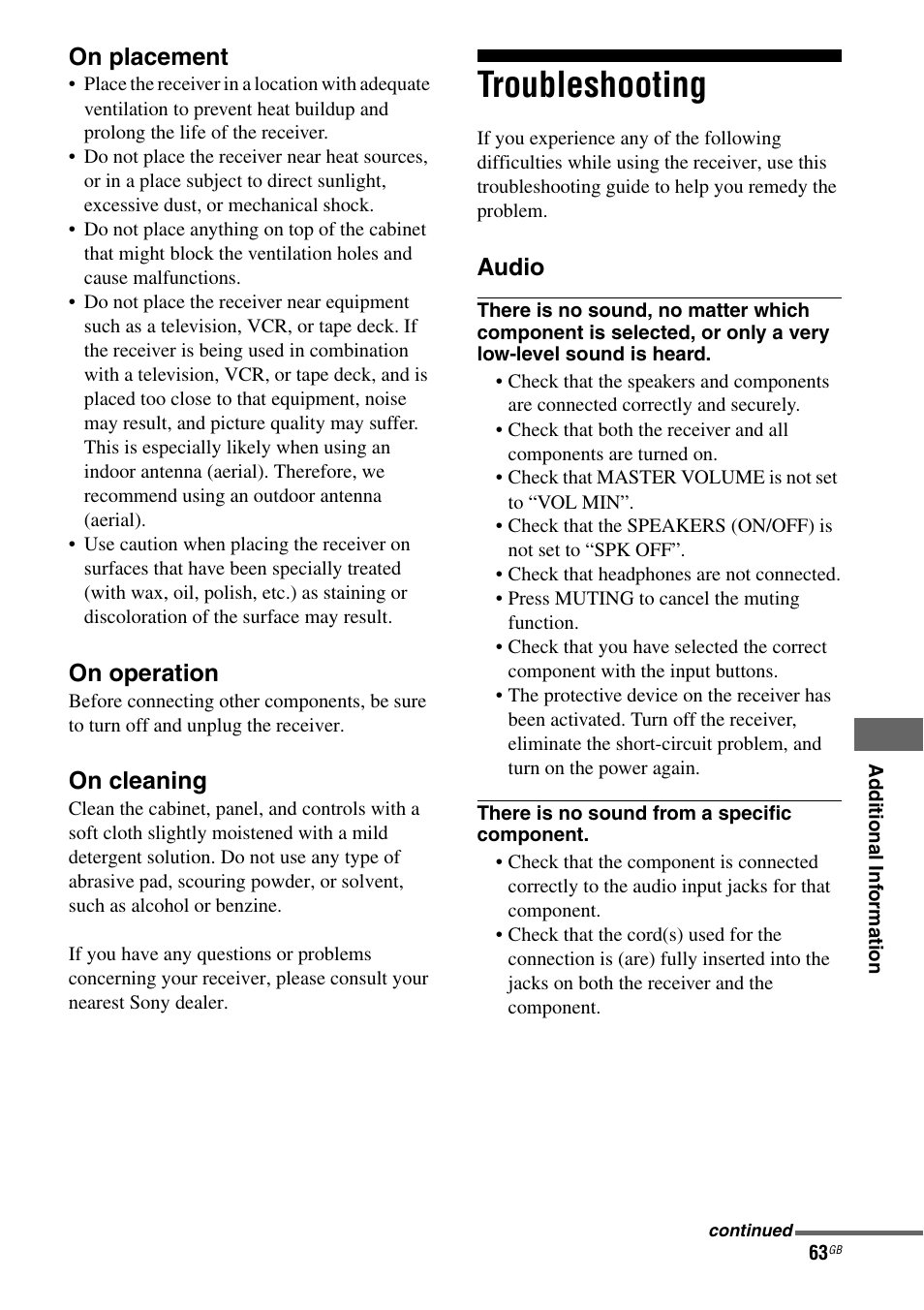 Troubleshooting | Sony 3-284-083-41(1) User Manual | Page 63 / 72