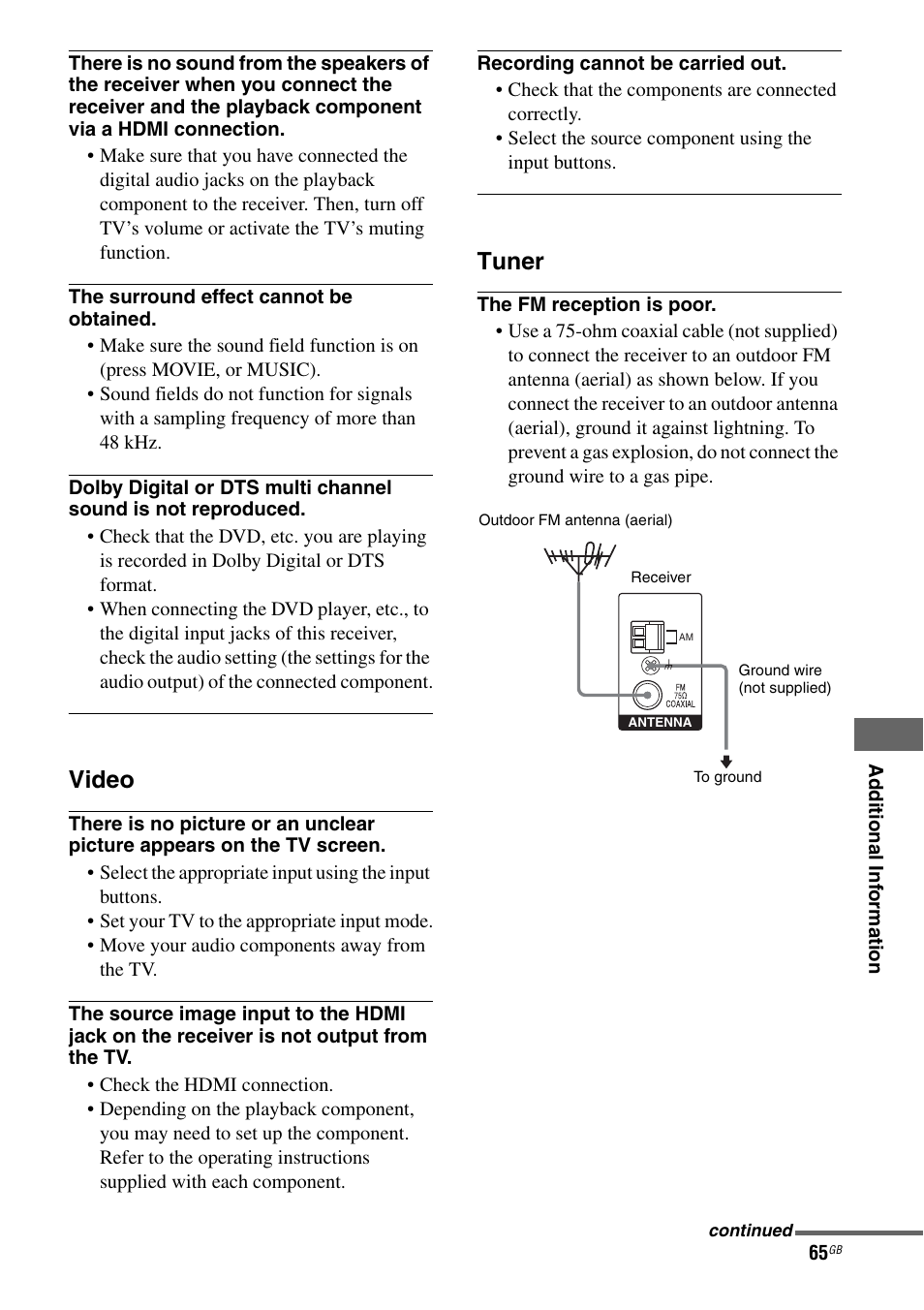 Video, Tuner | Sony 3-284-083-41(1) User Manual | Page 65 / 72