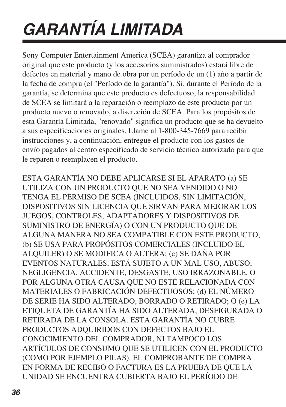 Garantía limitada | Sony SCPH-10420 U User Manual | Page 108 / 112