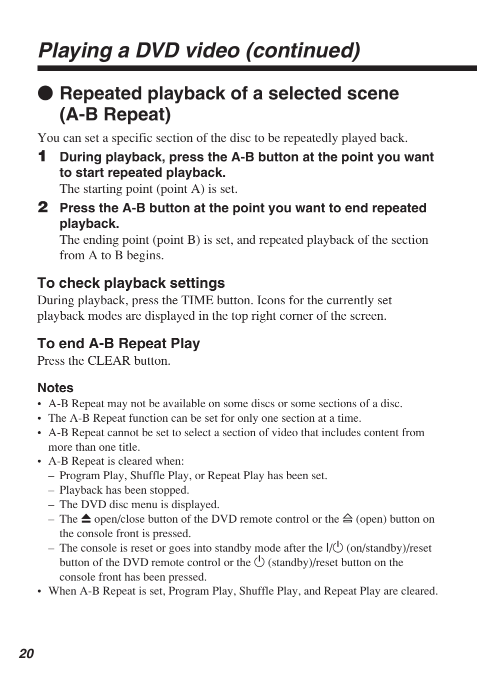 Playing a dvd video (continued) | Sony SCPH-10420 U User Manual | Page 20 / 112
