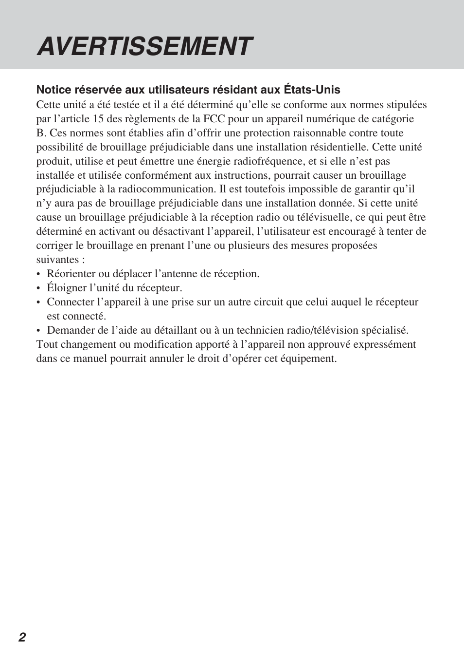 Avertissement | Sony SCPH-10420 U User Manual | Page 38 / 112