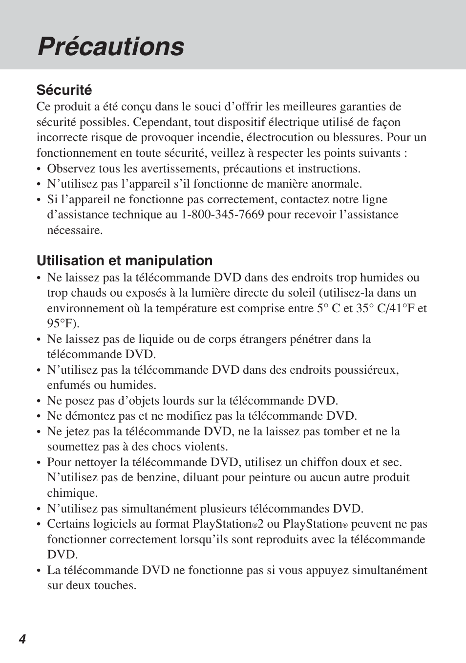 Précautions | Sony SCPH-10420 U User Manual | Page 40 / 112