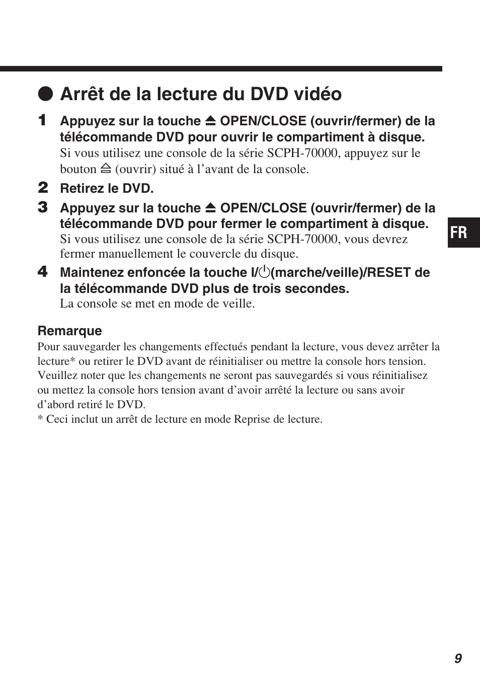 Z arrêt de la lecture du dvd vidéo | Sony SCPH-10420 U User Manual | Page 45 / 112