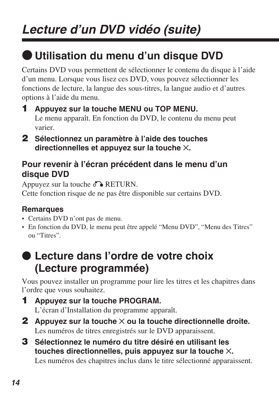 Lecture d’un dvd vidéo (suite) z, Utilisation du menu d’un disque dvd | Sony SCPH-10420 U User Manual | Page 50 / 112