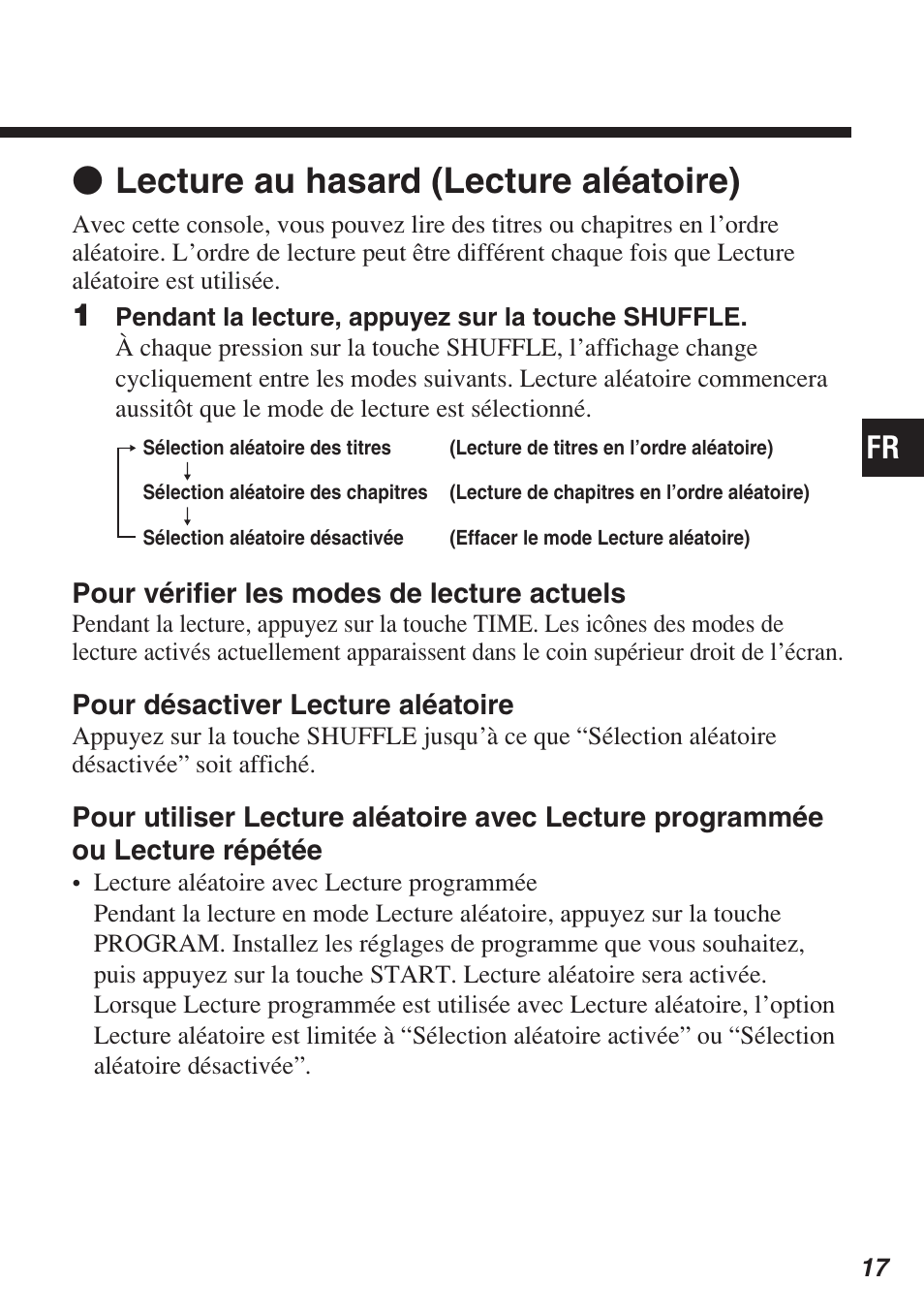 Z lecture au hasard (lecture aléatoire) | Sony SCPH-10420 U User Manual | Page 53 / 112