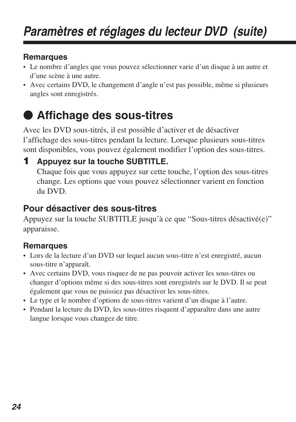 Paramètres et réglages du lecteur dvd (suite), Z affichage des sous-titres | Sony SCPH-10420 U User Manual | Page 60 / 112