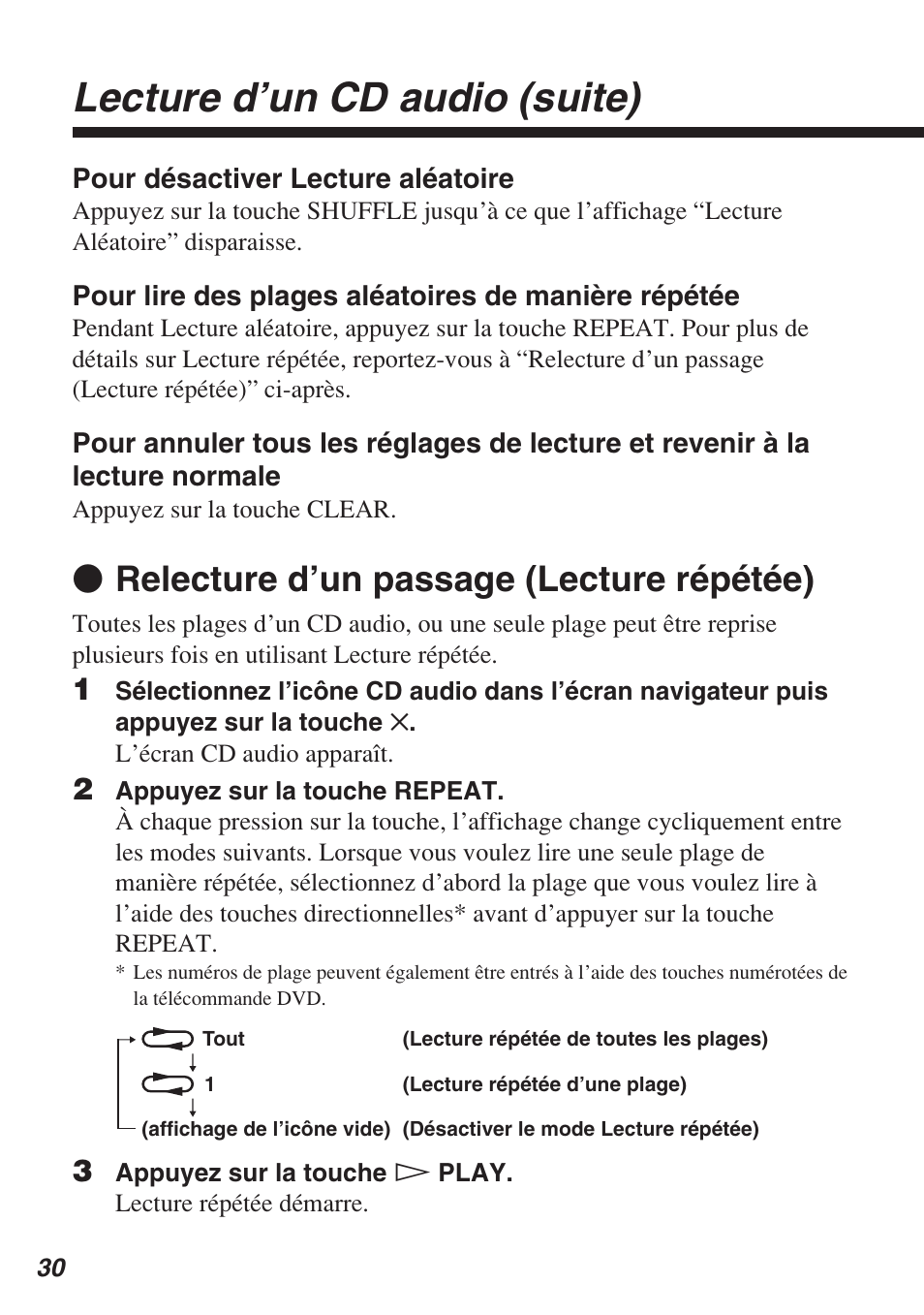 Lecture d’un cd audio (suite), Z relecture d’un passage (lecture répétée) | Sony SCPH-10420 U User Manual | Page 66 / 112