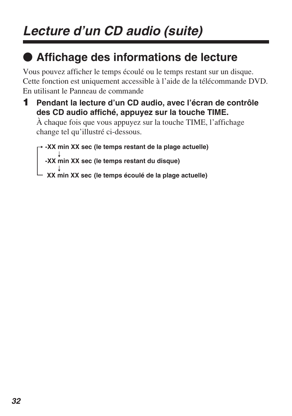 Lecture d’un cd audio (suite), Z affichage des informations de lecture | Sony SCPH-10420 U User Manual | Page 68 / 112
