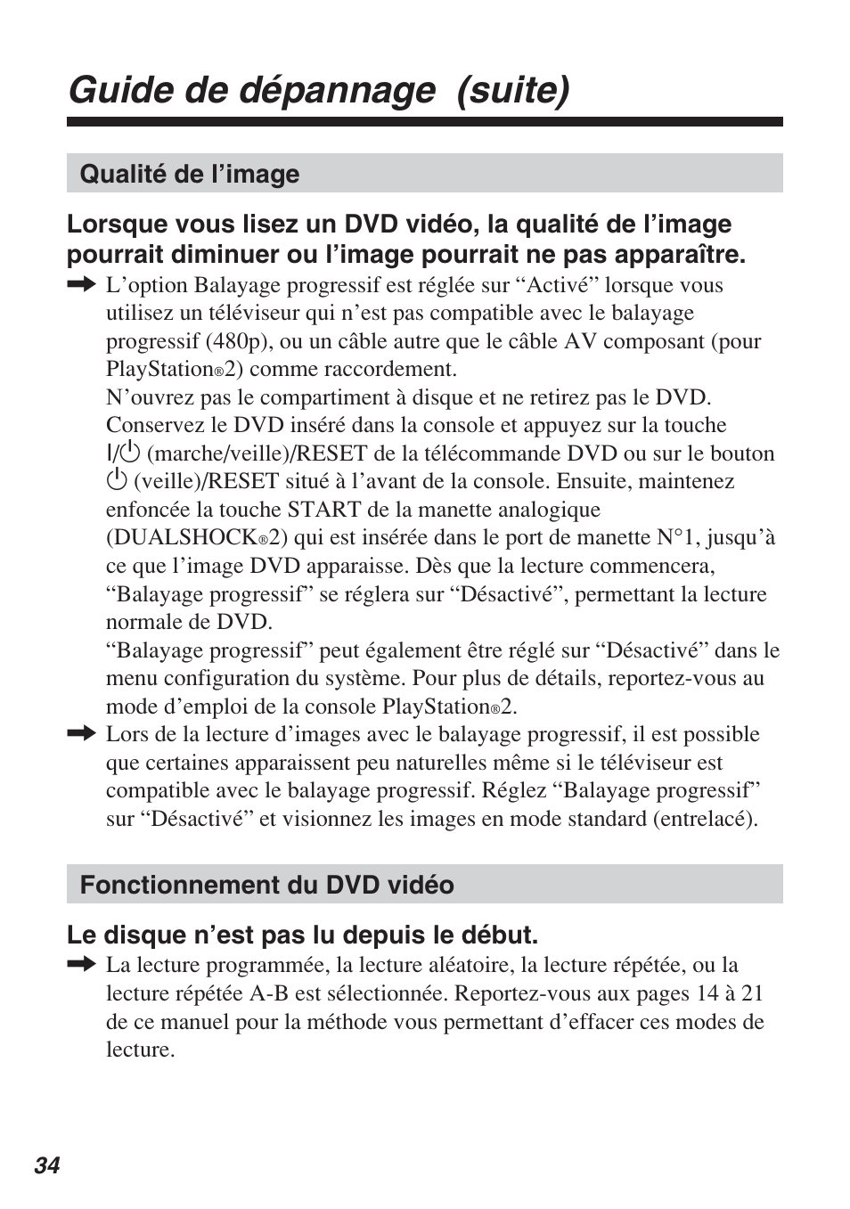 Guide de dépannage (suite) | Sony SCPH-10420 U User Manual | Page 70 / 112