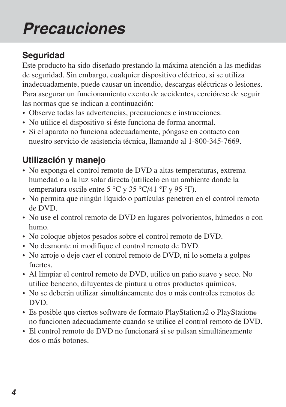 Precauciones | Sony SCPH-10420 U User Manual | Page 76 / 112