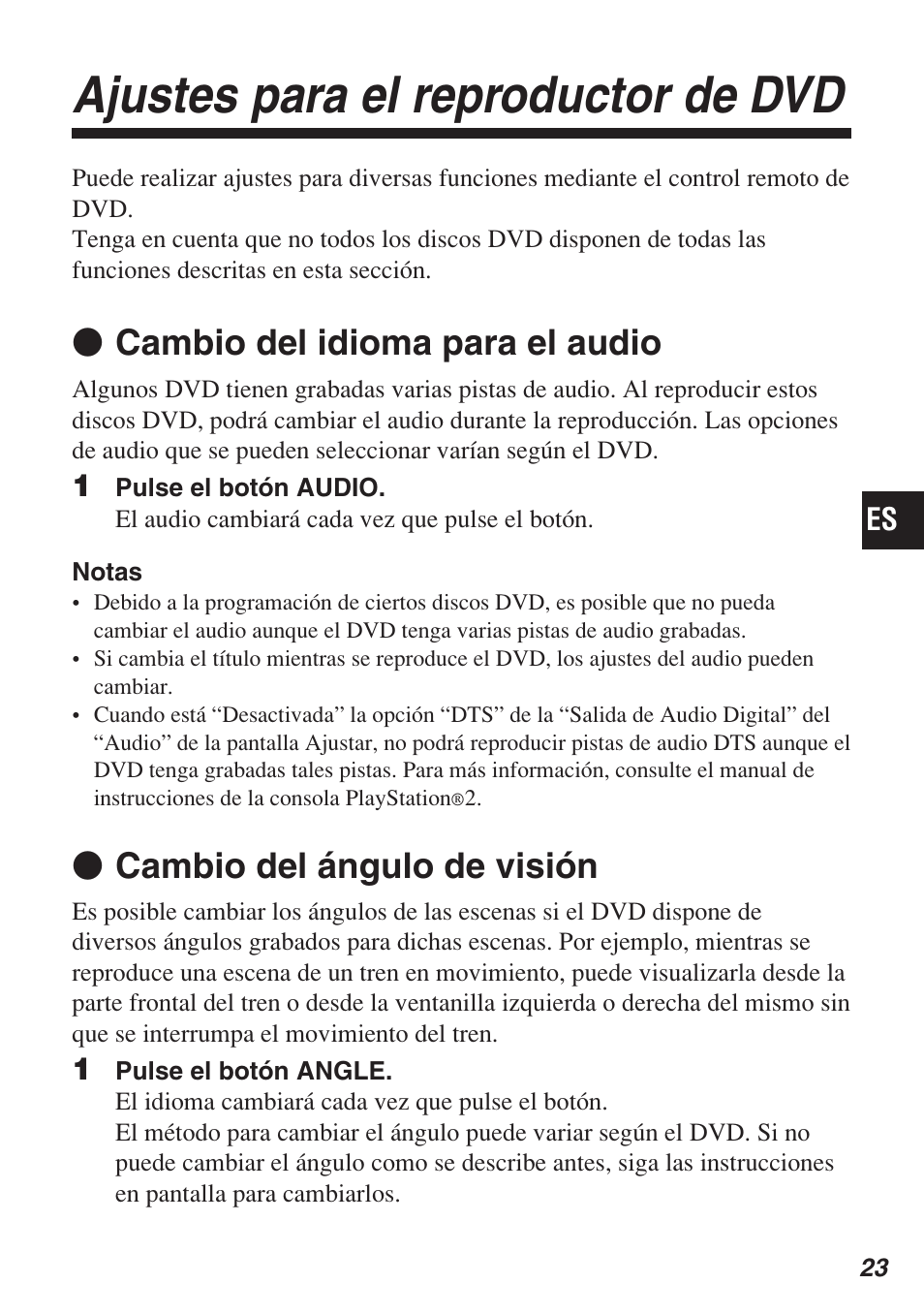 Ajustes para el reproductor de dvd, Z cambio del idioma para el audio, Z cambio del ángulo de visión | Sony SCPH-10420 U User Manual | Page 95 / 112