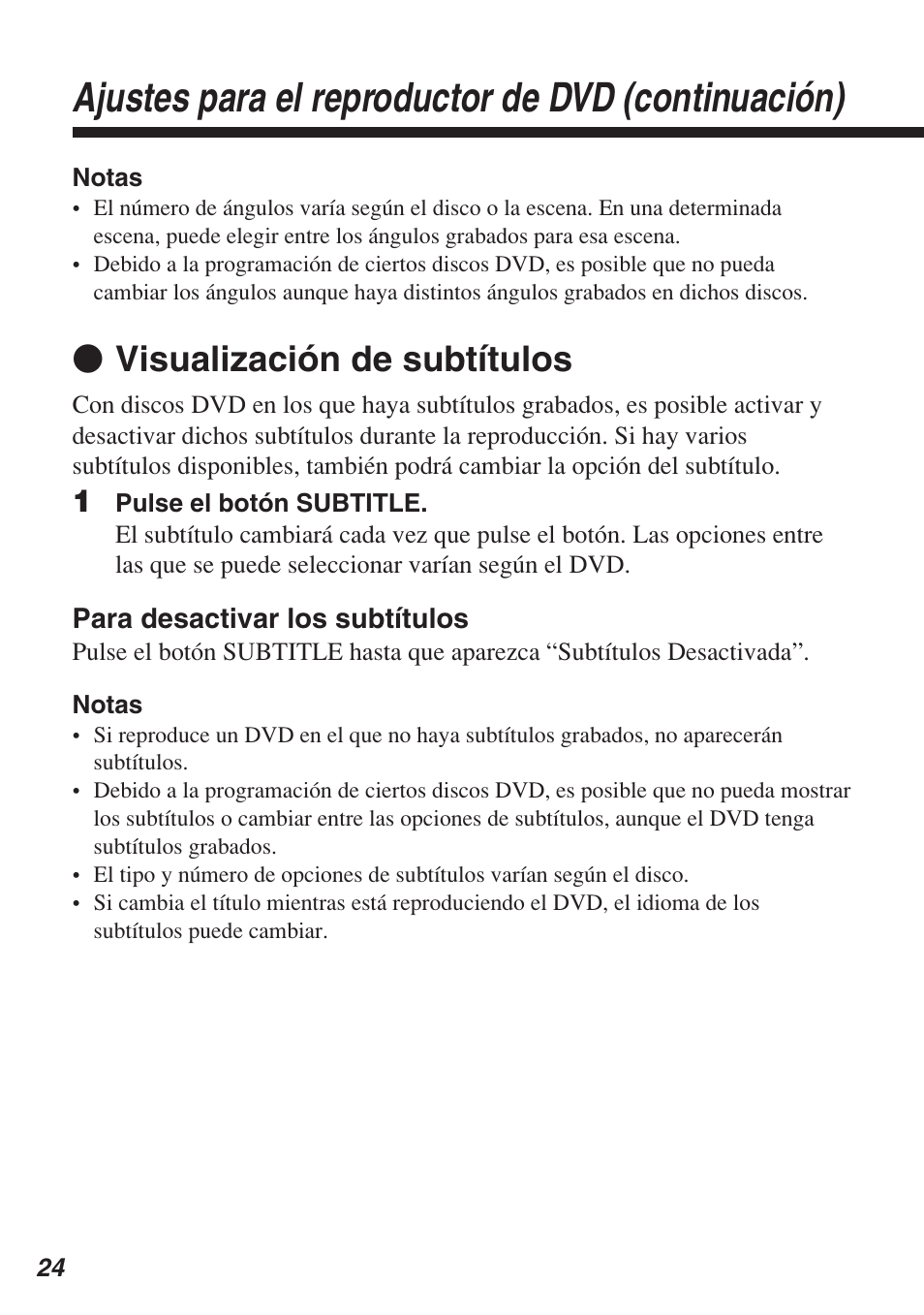 Ajustes para el reproductor de dvd (continuación), Z visualización de subtítulos | Sony SCPH-10420 U User Manual | Page 96 / 112