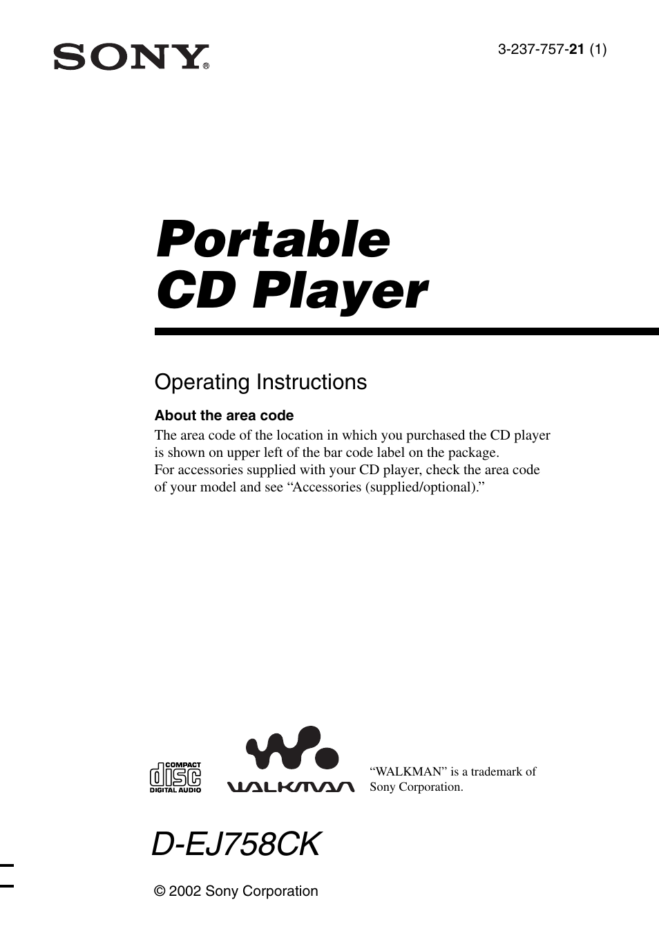 Sony D-EJ758CK User Manual | 28 pages