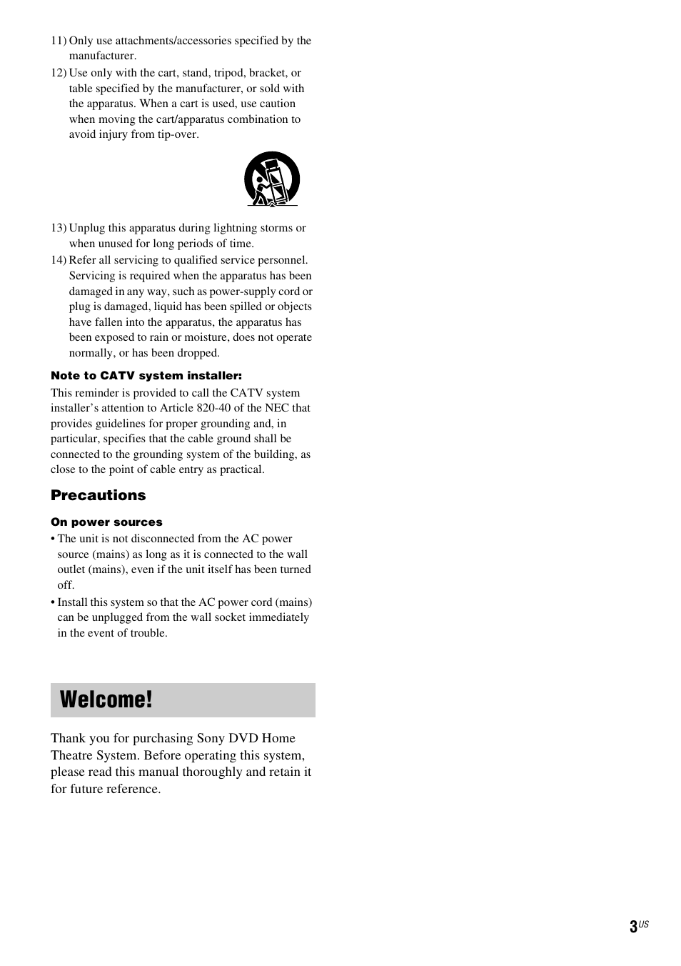Welcome | Sony DAV-HDZ235 User Manual | Page 3 / 100