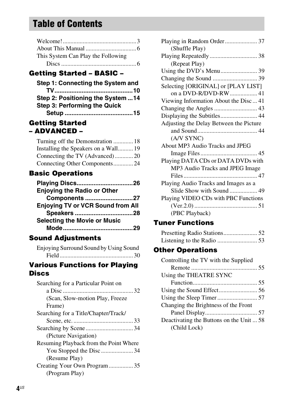 Sony DAV-HDZ235 User Manual | Page 4 / 100