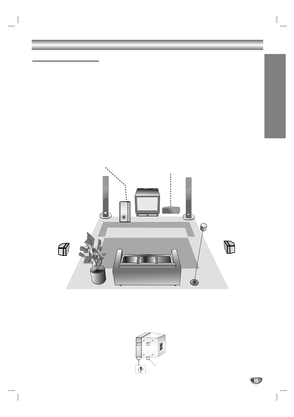 Connections (continued), Speaker positioning, Prep ara tion | Sony DAV-SB200 User Manual | Page 15 / 120