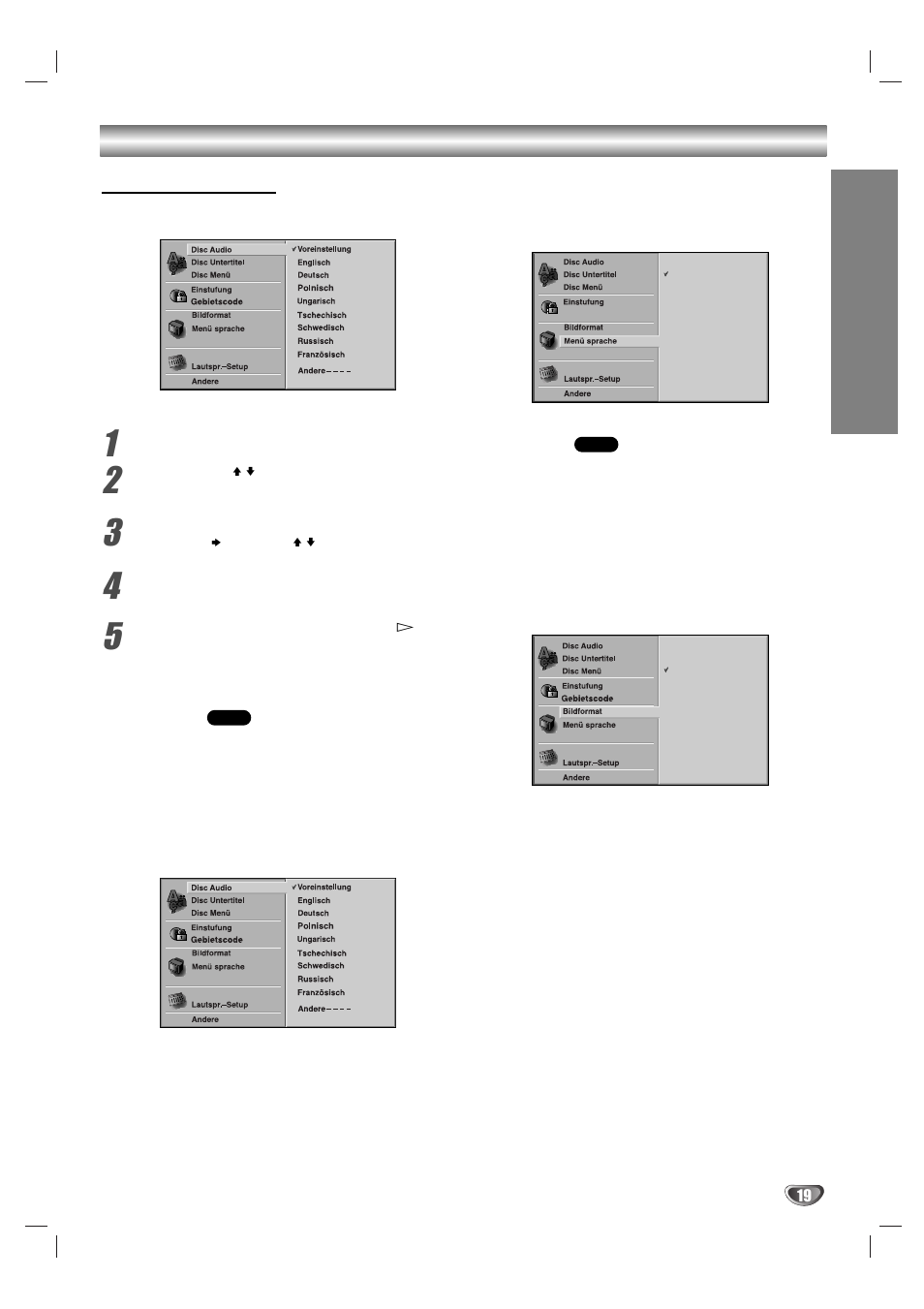 Vor dem betrieb (forts.) voreinstellungen, Vorbereitung, Allgemeiner betrieb | Sprache, Bildformat, Cet_sb200_deu | Sony DAV-SB200 User Manual | Page 59 / 120