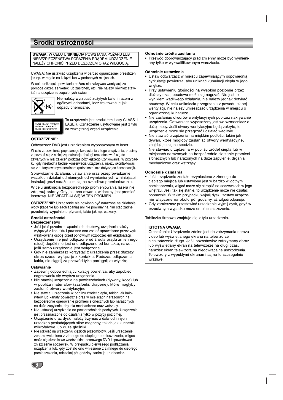 Środki ostrożności | Sony DAV-SB200 User Manual | Page 82 / 120