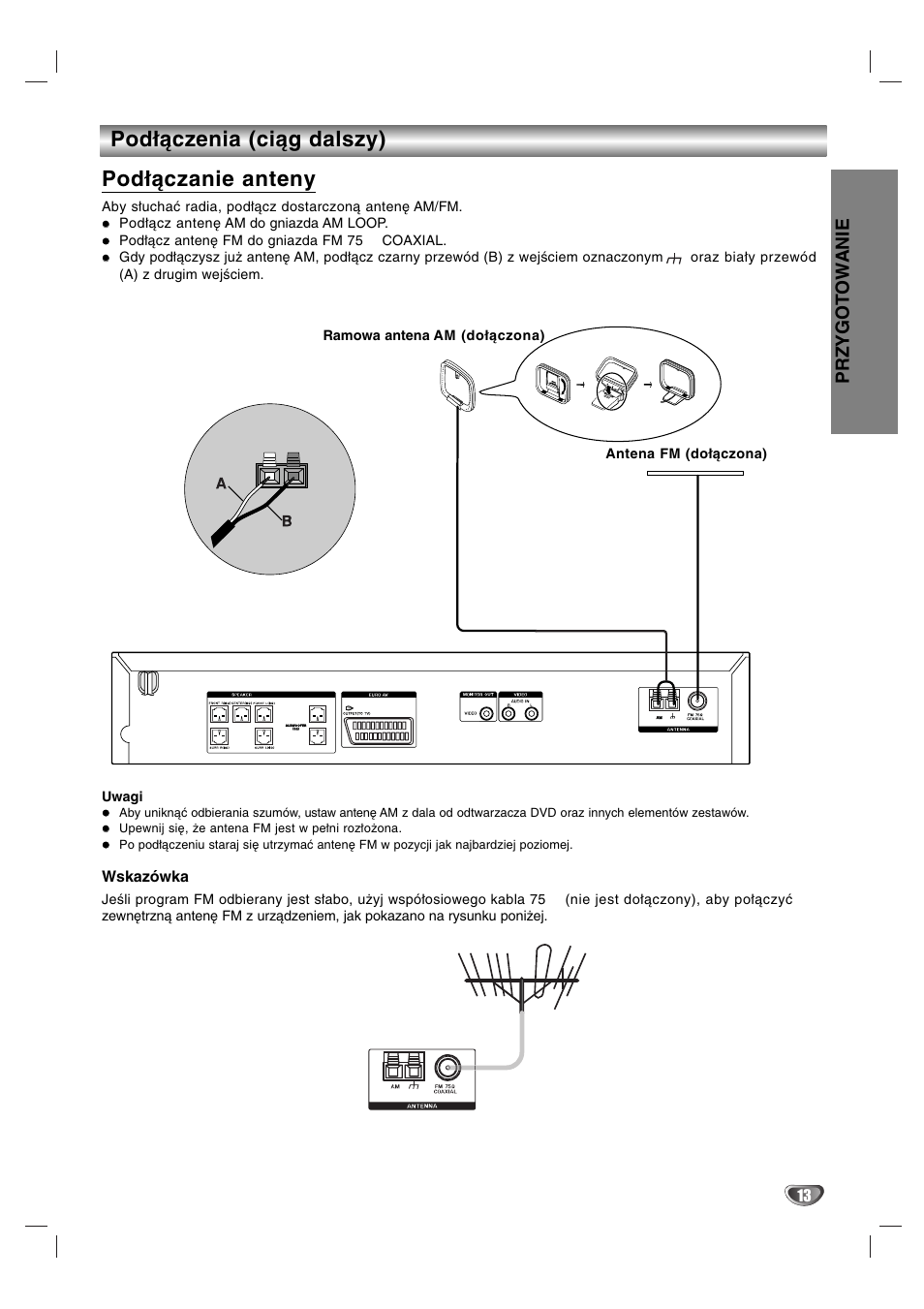 Podłączenia (ciąg dalszy) podłączanie anteny, Przygot ow anie | Sony DAV-SB200 User Manual | Page 93 / 120