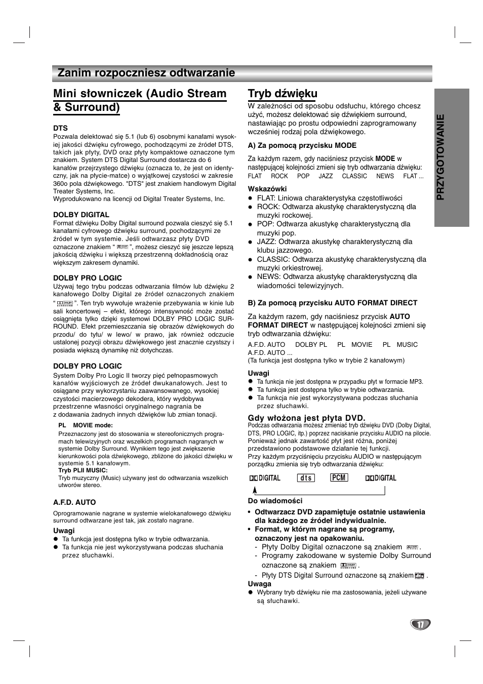 Tryb dźwięku, Przygot ow anie | Sony DAV-SB200 User Manual | Page 97 / 120