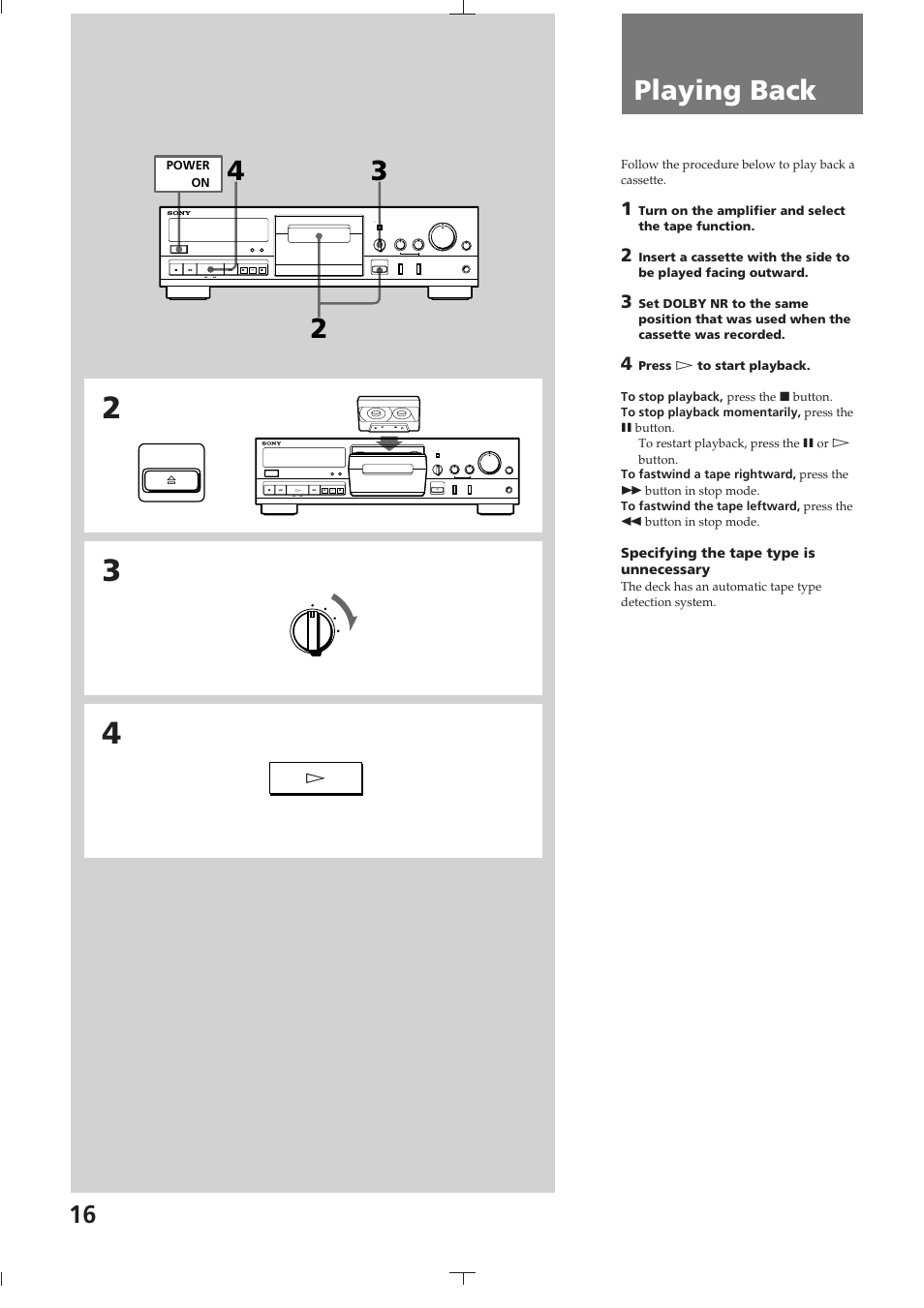 Chapter 2 playback, Playing back | Sony TC-K615S User Manual | Page 16 / 60