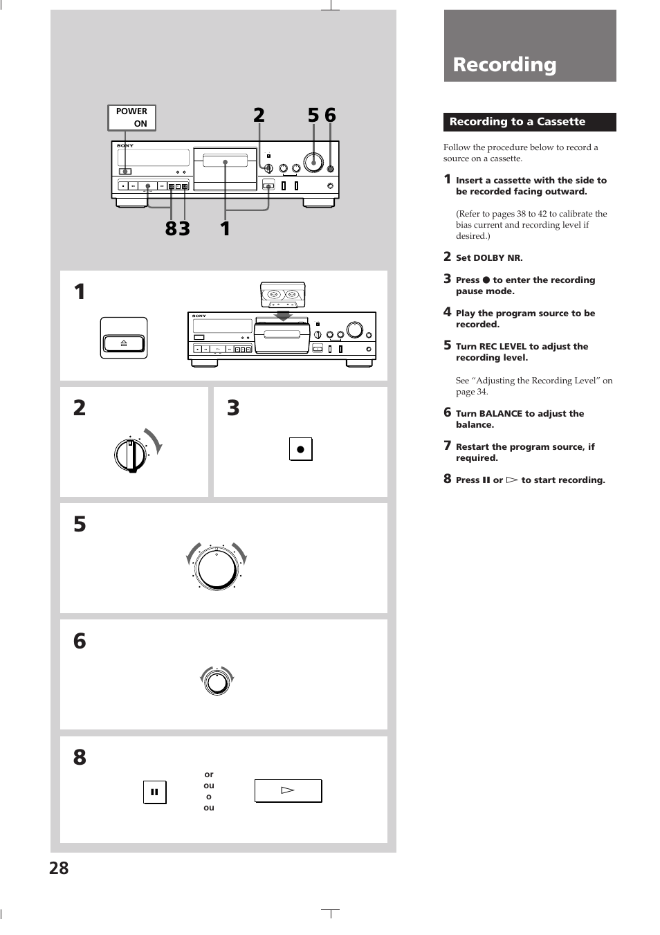 Chapter 3 recording, Recording, Recording to a cassette | Sony TC-K615S User Manual | Page 28 / 60