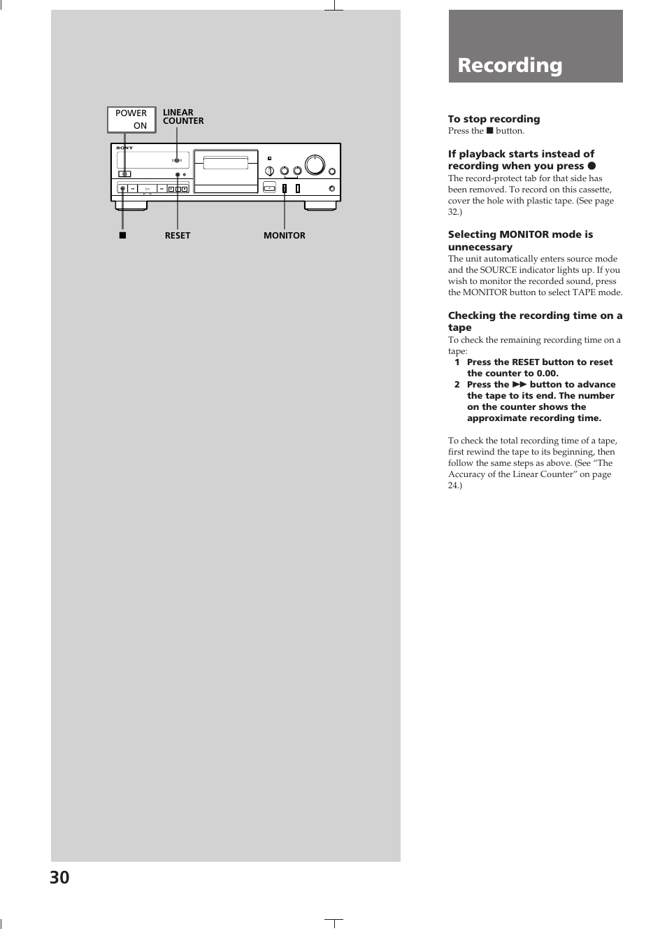 Recording | Sony TC-K615S User Manual | Page 30 / 60