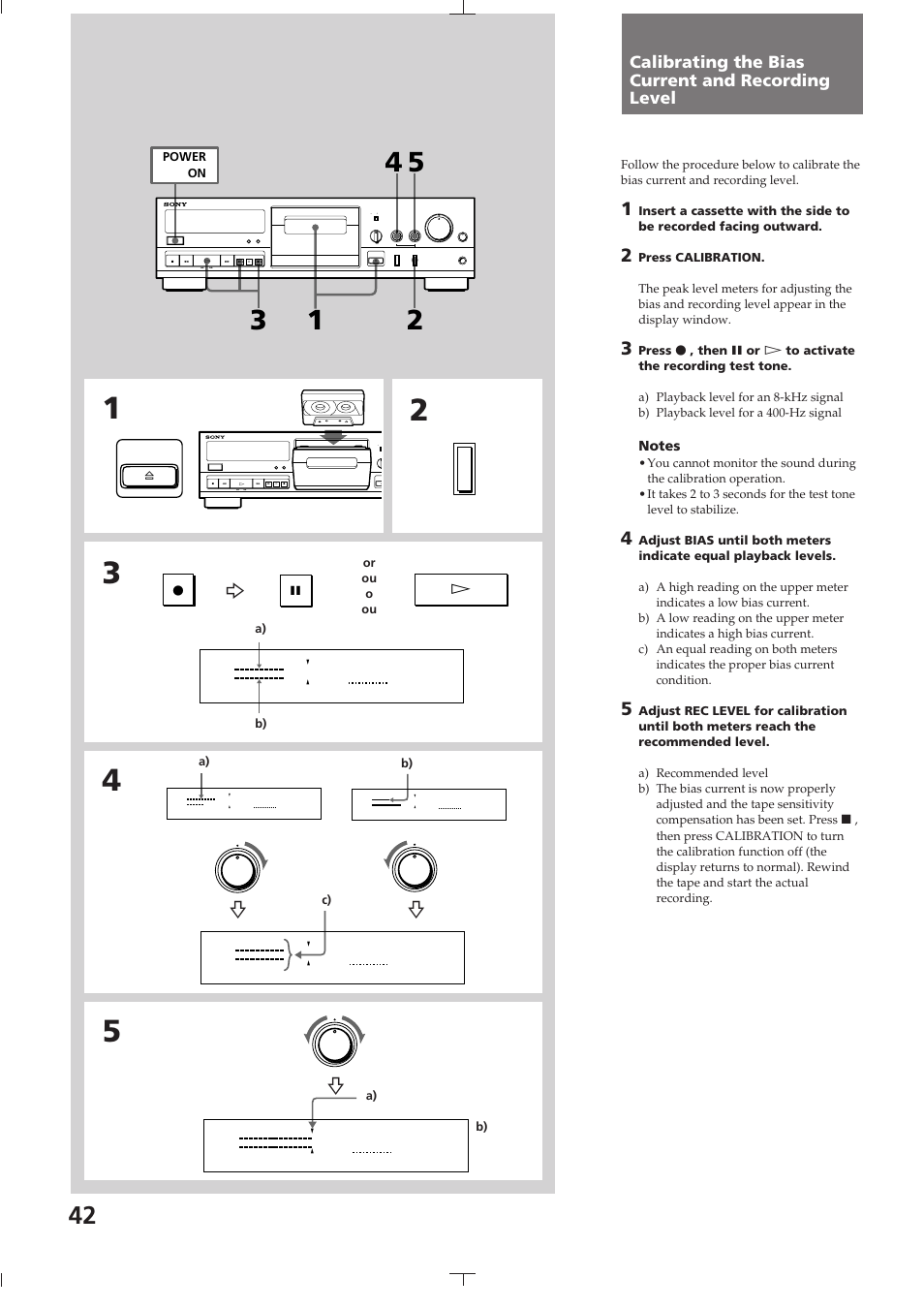 Calibrating the bias current and recording level | Sony TC-K615S User Manual | Page 42 / 60