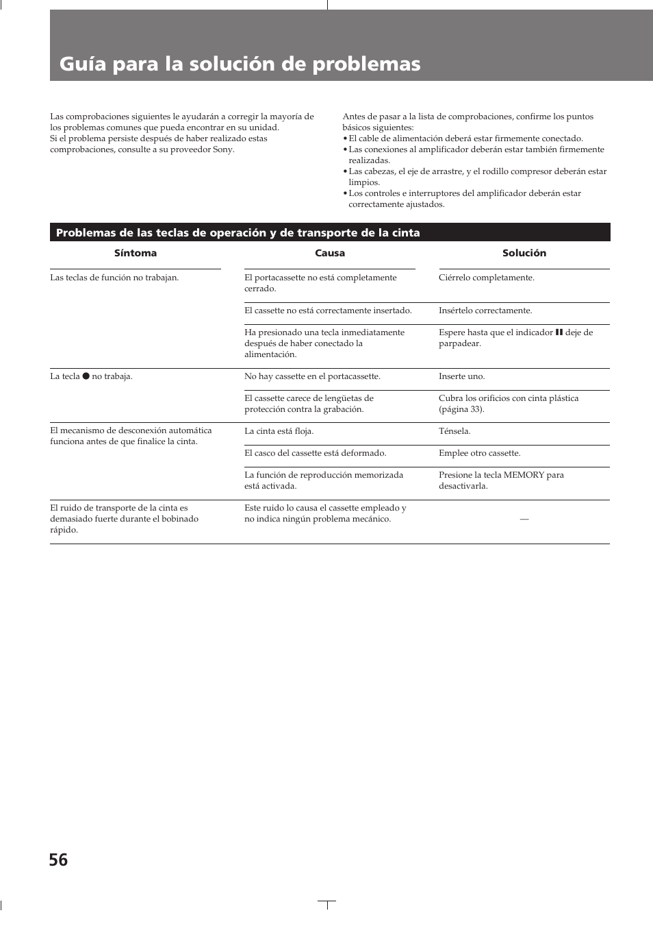 Guía para la solución de problemas | Sony TC-K615S User Manual | Page 56 / 60