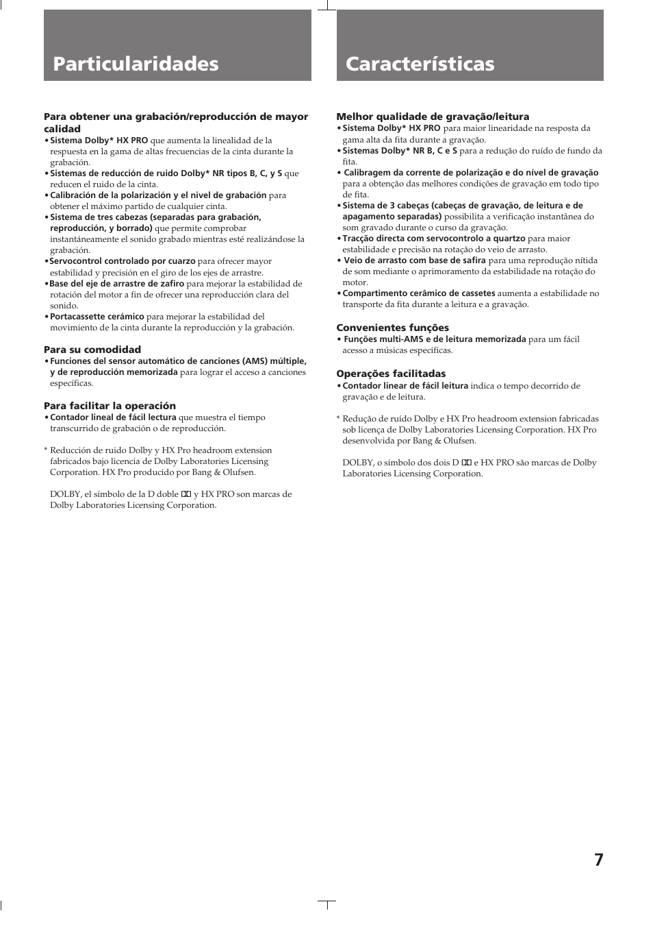 Capítulo 1 introducción, Particularidades, Características | Particularidades características | Sony TC-K615S User Manual | Page 7 / 60