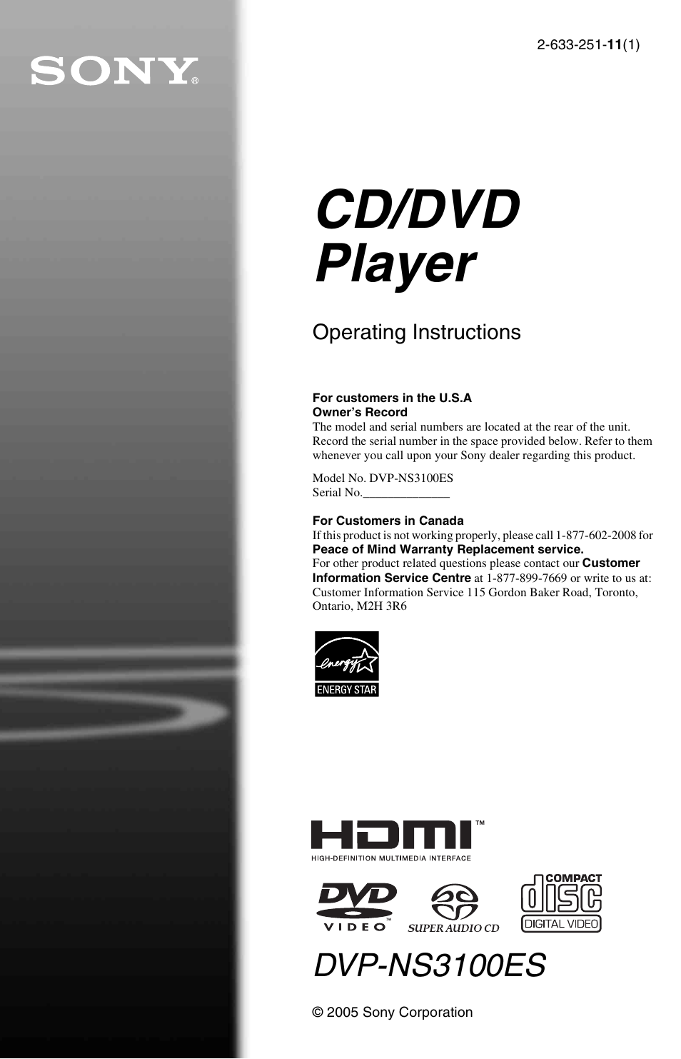 Sony DVP-NS3100ES User Manual | 88 pages