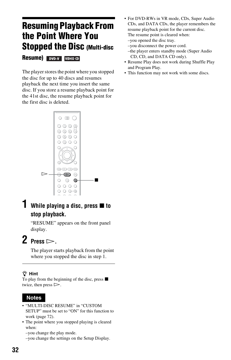 Multi-disc resume) | Sony DVP-NS3100ES User Manual | Page 32 / 88