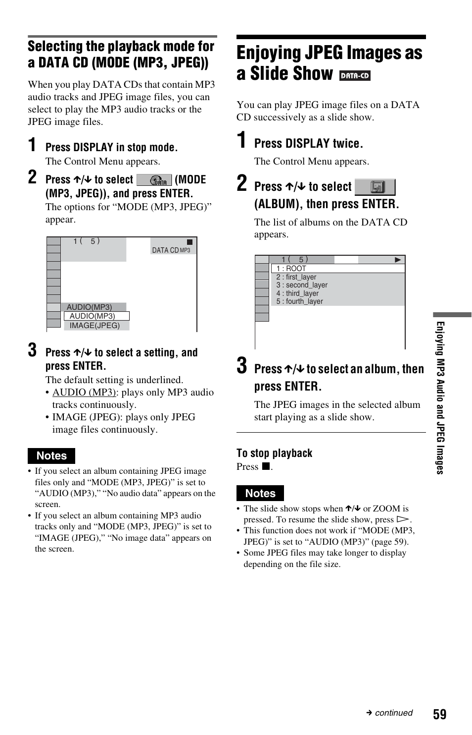 Enjoying jpeg images as a slide show | Sony DVP-NS3100ES User Manual | Page 59 / 88