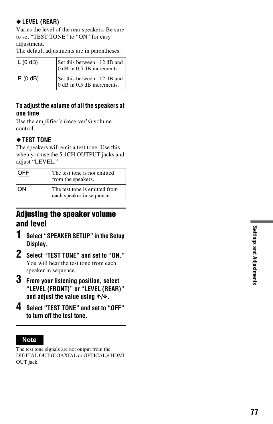 Adjusting the speaker volume and level | Sony DVP-NS3100ES User Manual | Page 77 / 88