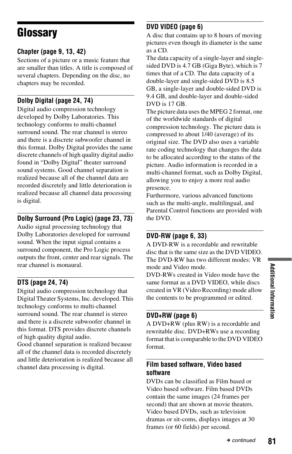 Glossary | Sony DVP-NS3100ES User Manual | Page 81 / 88