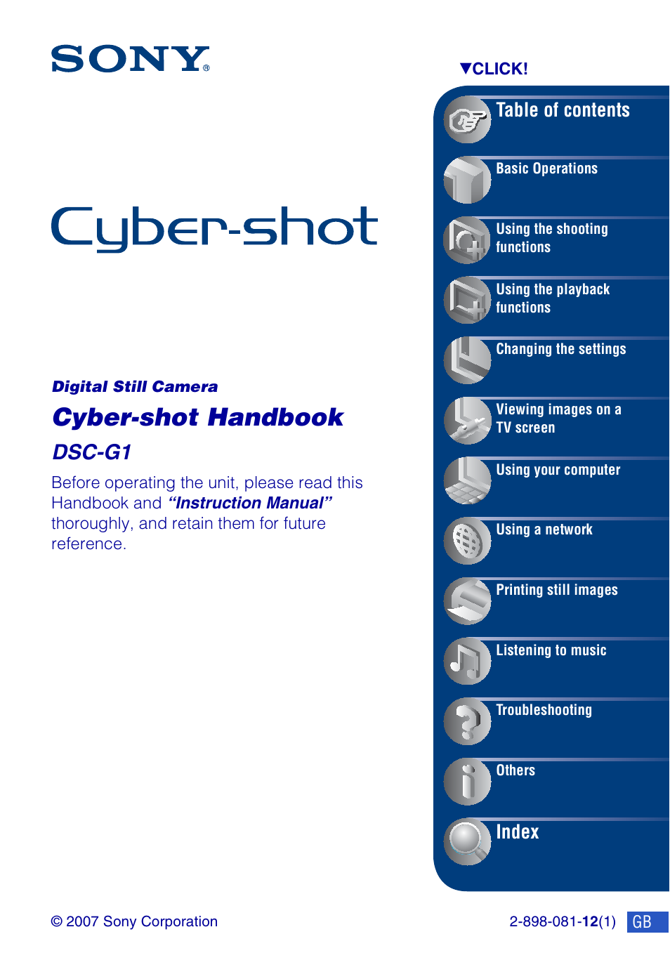Sony Cyber-shot DSC-G1 User Manual | 125 pages