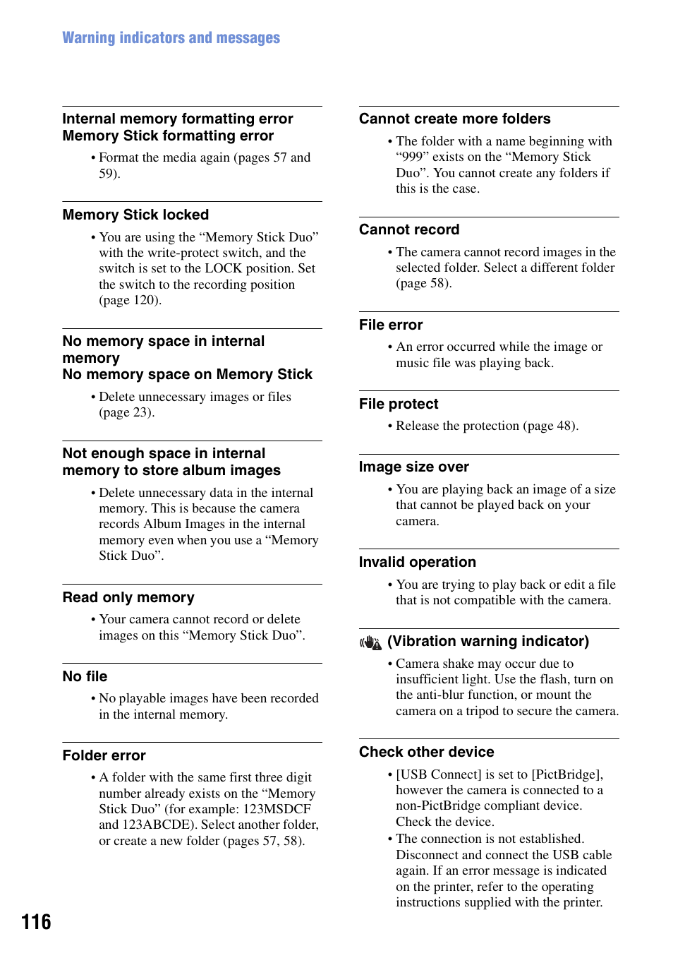 Sony Cyber-shot DSC-G1 User Manual | Page 116 / 125