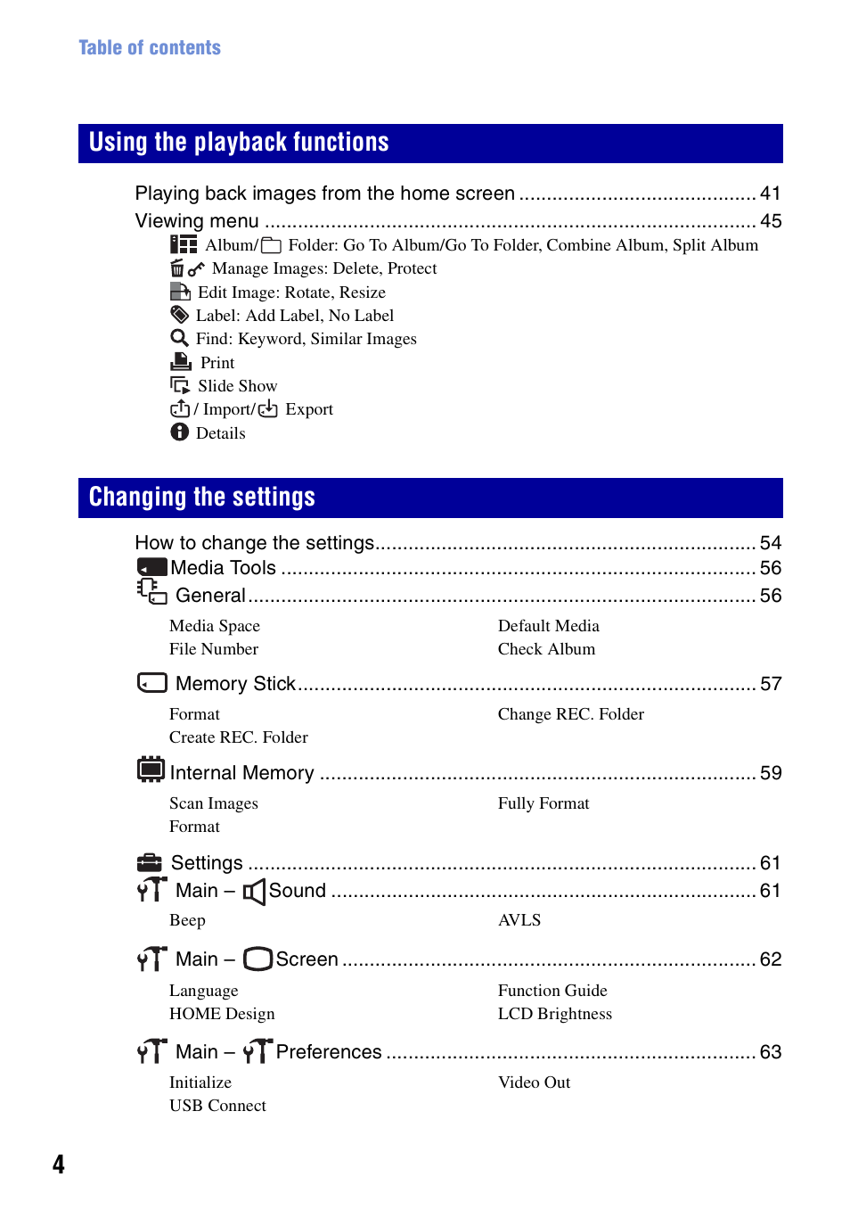 Using the playback functions changing the settings | Sony Cyber-shot DSC-G1 User Manual | Page 4 / 125