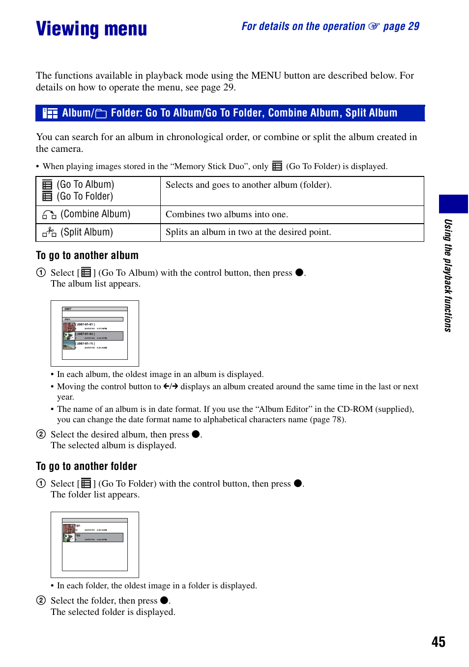 Viewing menu | Sony Cyber-shot DSC-G1 User Manual | Page 45 / 125