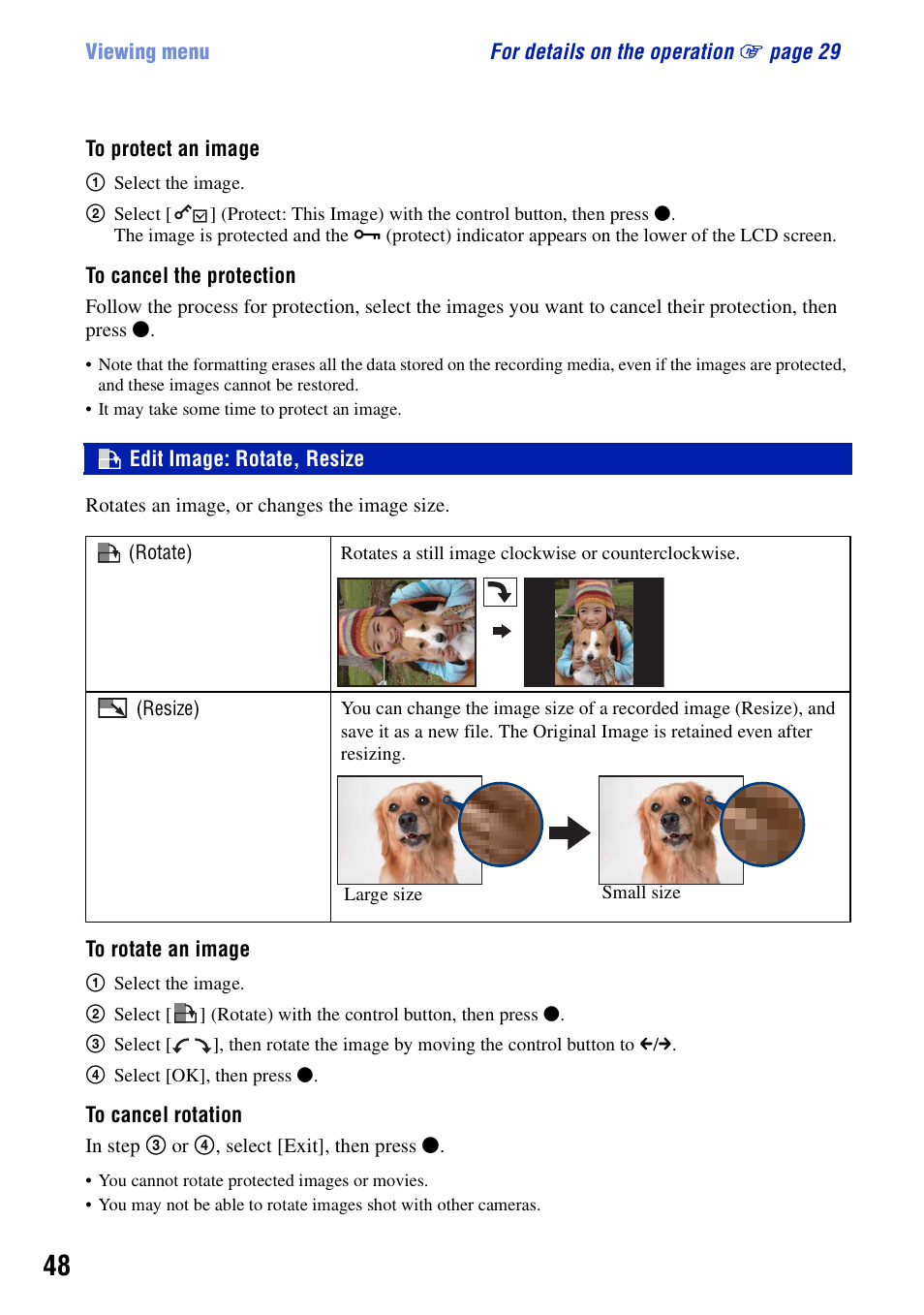 Edit image: rotate, resize | Sony Cyber-shot DSC-G1 User Manual | Page 48 / 125