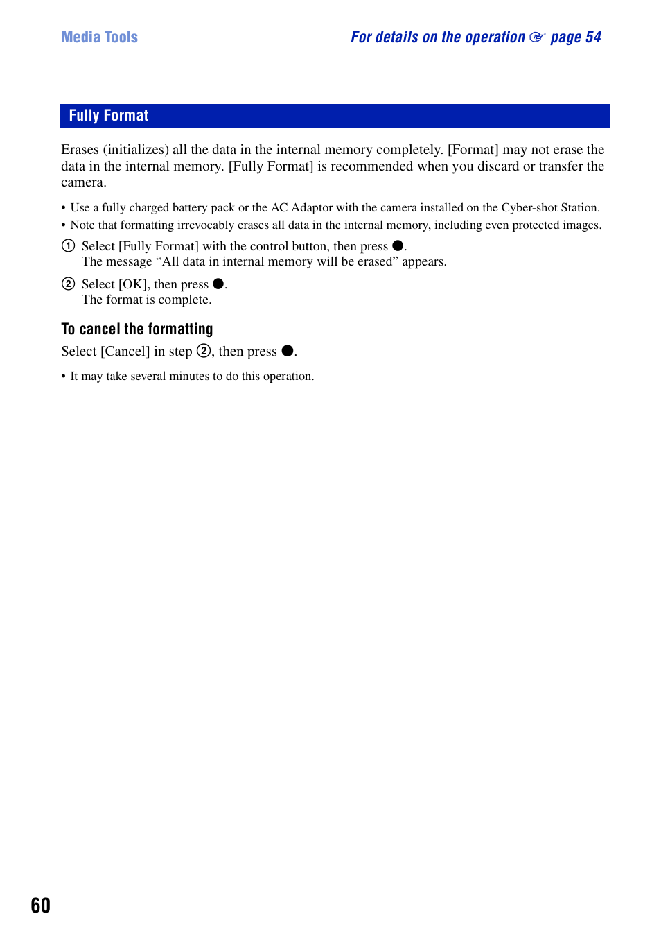 Fully format | Sony Cyber-shot DSC-G1 User Manual | Page 60 / 125