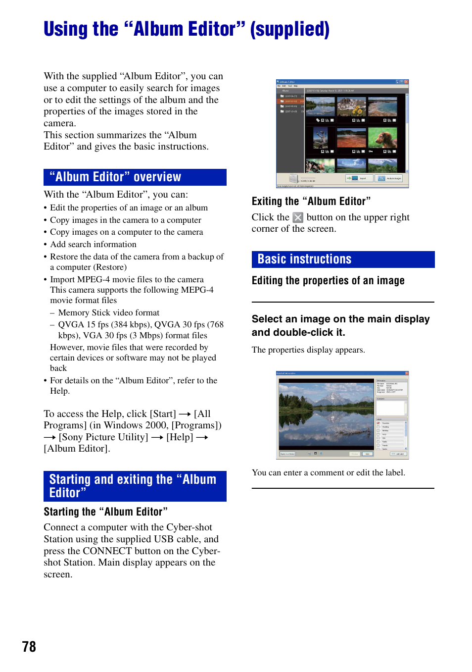 Using the “album editor” (supplied) | Sony Cyber-shot DSC-G1 User Manual | Page 78 / 125