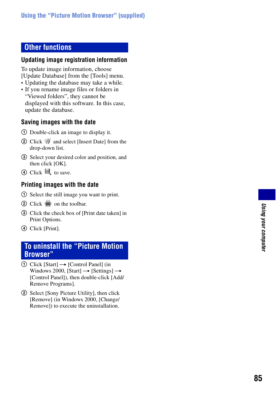 Sony Cyber-shot DSC-G1 User Manual | Page 85 / 125